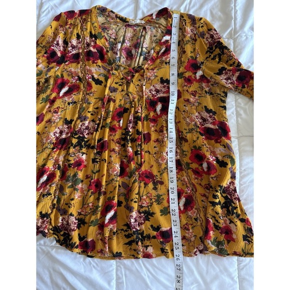 ODDY Women's Multicolor Yellow Floral Boho Hi-Low Baby Doll Top Sz L Oversized - Picture 6 of 8